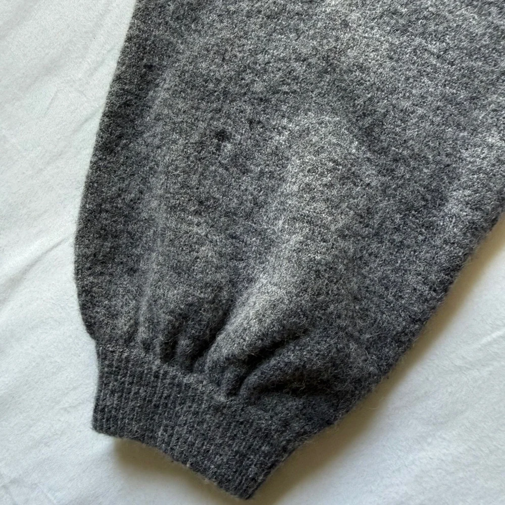 Free People Gray Wool Alpaca Blend Ruffle Mock Neck Balloon Sleeve Sweater S